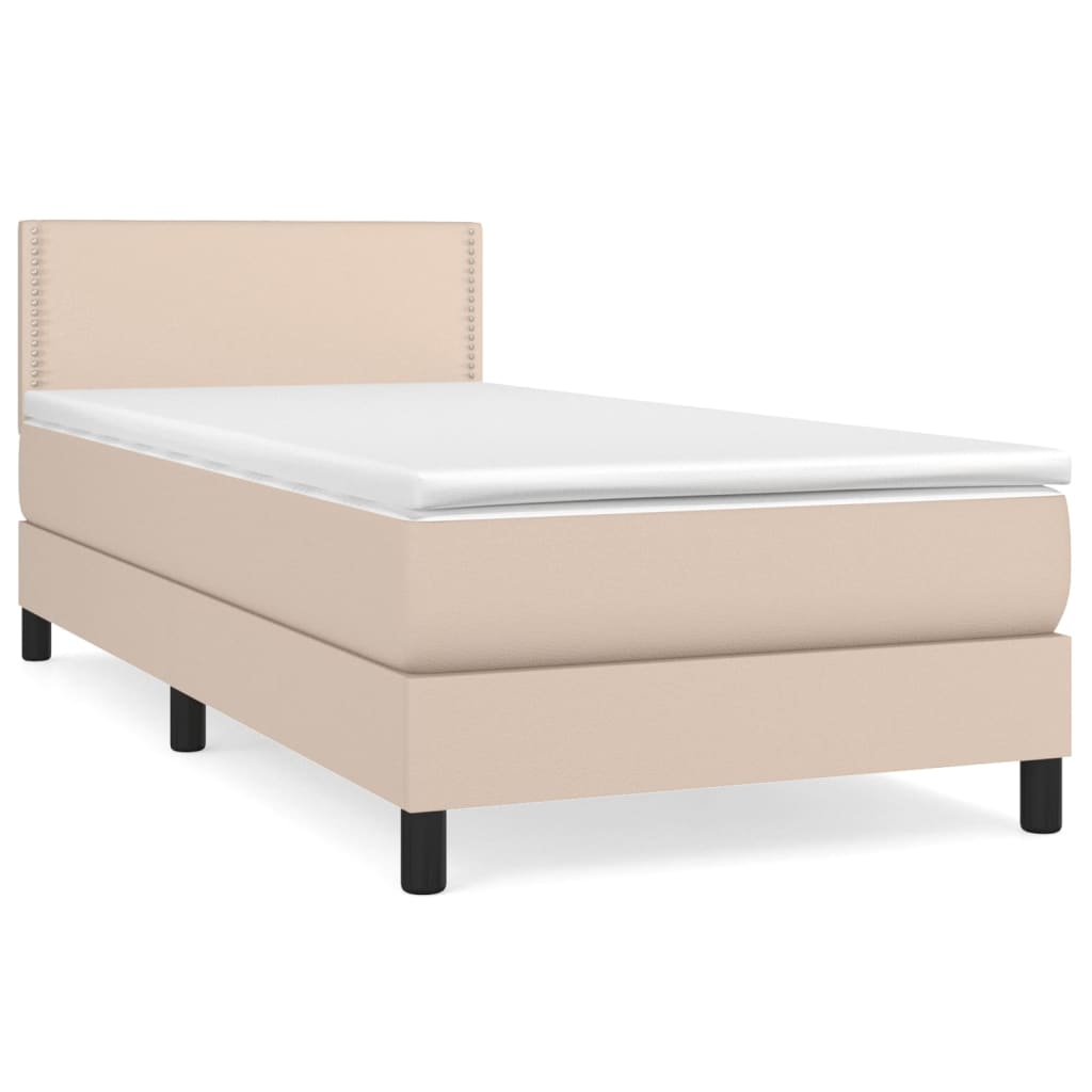 Boxspring met matras kunstleer cappuccinokleurig 90x200 cm Bedden & bedframes | Creëer jouw Trendy Thuis | Gratis bezorgd & Retour | Trendy.nl