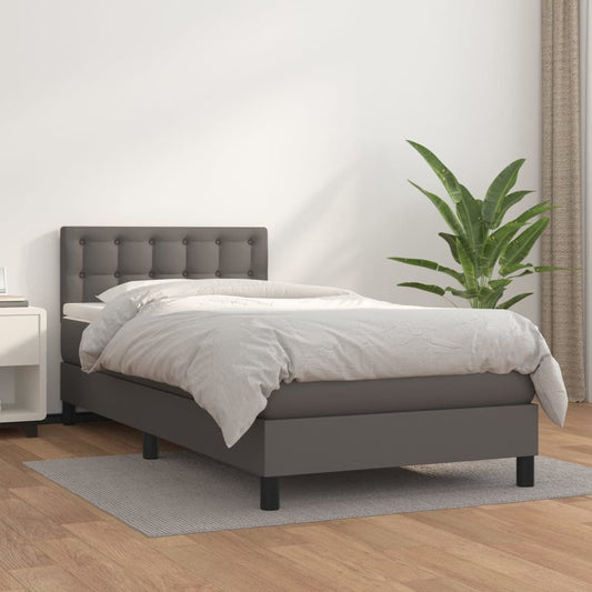 Boxspring met matras kunstleer grijs 90x190 cm Bedden & bedframes | Creëer jouw Trendy Thuis | Gratis bezorgd & Retour | Trendy.nl