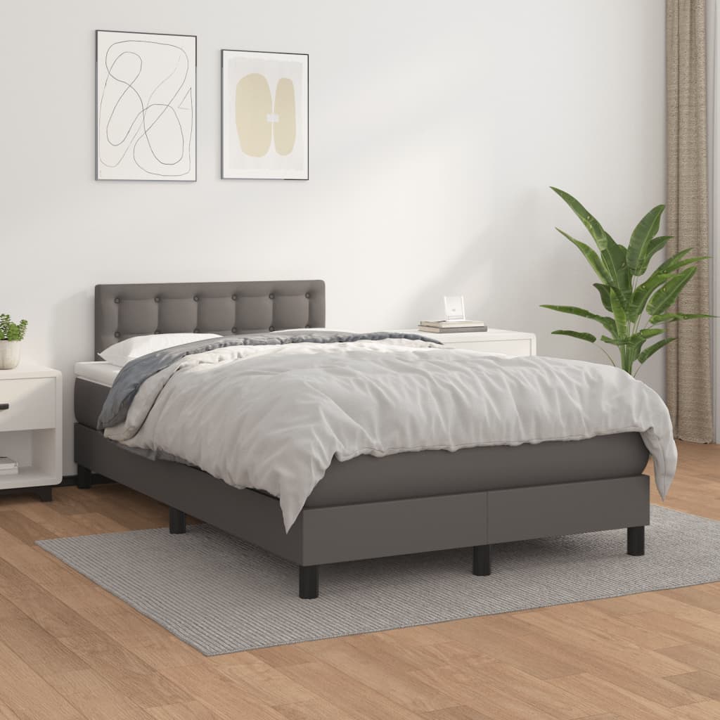 Boxspring met matras kunstleer grijs 120x200 cm Bedden & bedframes | Creëer jouw Trendy Thuis | Gratis bezorgd & Retour | Trendy.nl