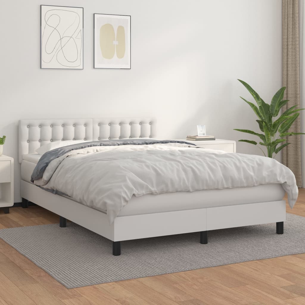 Boxspring met matras kunstleer wit 140x190 cm Bedden & bedframes | Creëer jouw Trendy Thuis | Gratis bezorgd & Retour | Trendy.nl