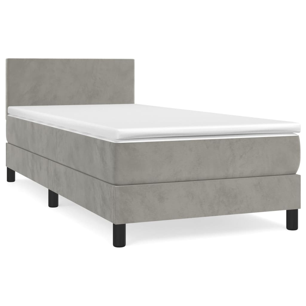 Boxspring met matras fluweel lichtgrijs 90x190 cm Bedden & bedframes | Creëer jouw Trendy Thuis | Gratis bezorgd & Retour | Trendy.nl