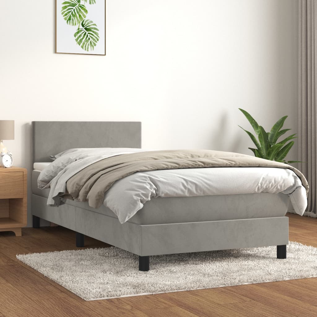 Boxspring met matras fluweel lichtgrijs 90x190 cm Bedden & bedframes | Creëer jouw Trendy Thuis | Gratis bezorgd & Retour | Trendy.nl