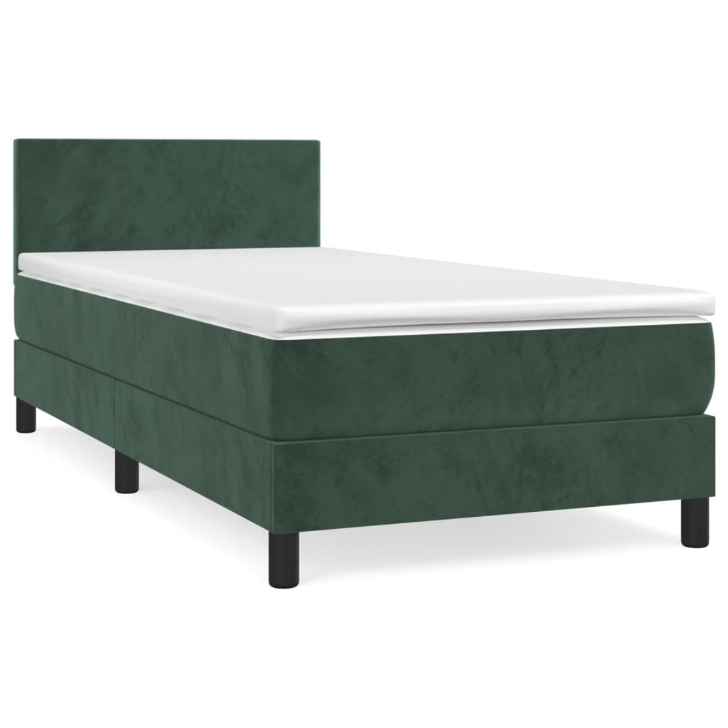 Boxspring met matras fluweel donkergroen 90x190 cm Bedden & bedframes | Creëer jouw Trendy Thuis | Gratis bezorgd & Retour | Trendy.nl