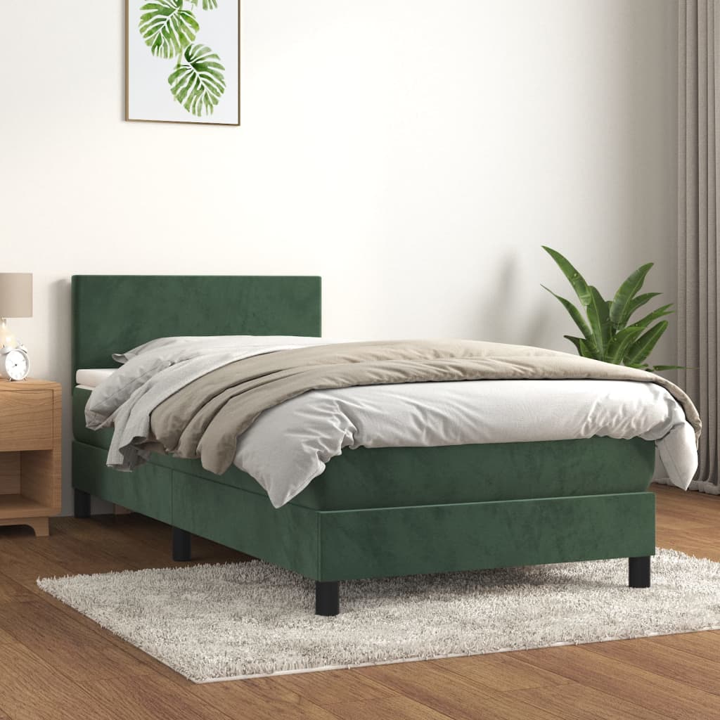 Boxspring met matras fluweel donkergroen 90x190 cm Bedden & bedframes | Creëer jouw Trendy Thuis | Gratis bezorgd & Retour | Trendy.nl