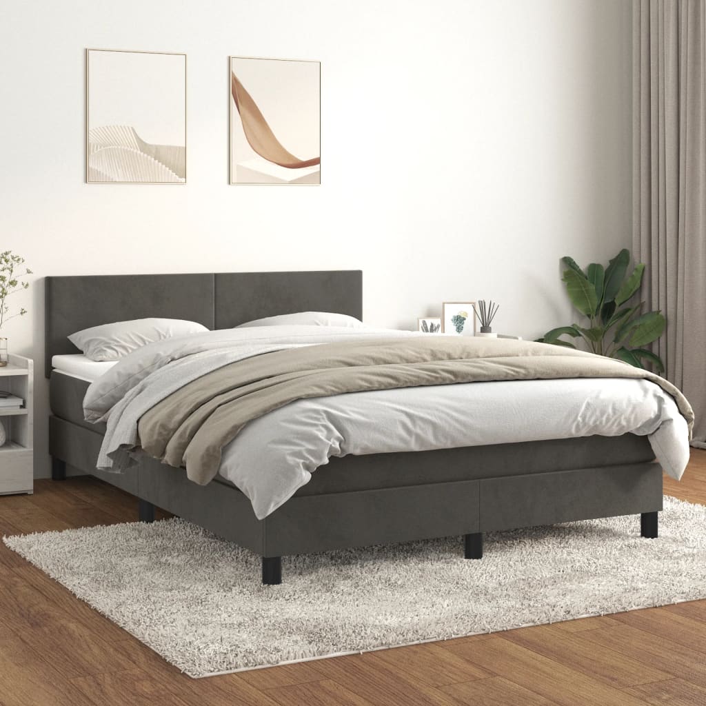 Boxspring met matras fluweel donkergrijs 140x200 cm Bedden & bedframes | Creëer jouw Trendy Thuis | Gratis bezorgd & Retour | Trendy.nl