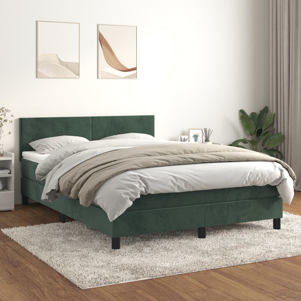 Boxspring met matras fluweel donkergroen 140x200 cm Bedden & bedframes | Creëer jouw Trendy Thuis | Gratis bezorgd & Retour | Trendy.nl