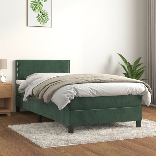 Boxspring met matras fluweel donkergroen 80x200 cm Bedden & bedframes | Creëer jouw Trendy Thuis | Gratis bezorgd & Retour | Trendy.nl