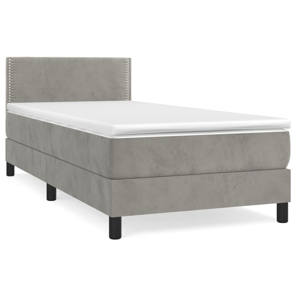 Boxspring met matras fluweel lichtgrijs 90x190 cm Bedden & bedframes | Creëer jouw Trendy Thuis | Gratis bezorgd & Retour | Trendy.nl