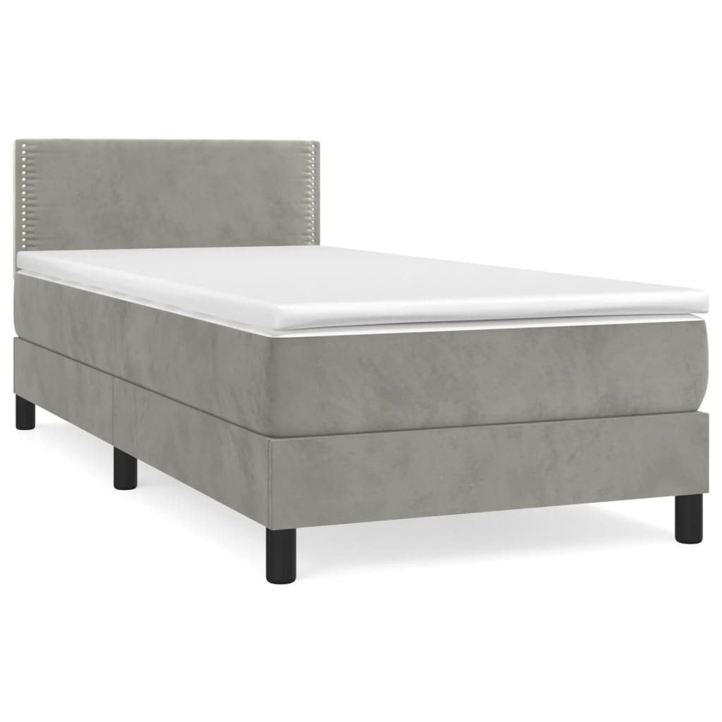 Boxspring met matras fluweel lichtgrijs 90x200 cm Bedden & bedframes | Creëer jouw Trendy Thuis | Gratis bezorgd & Retour | Trendy.nl