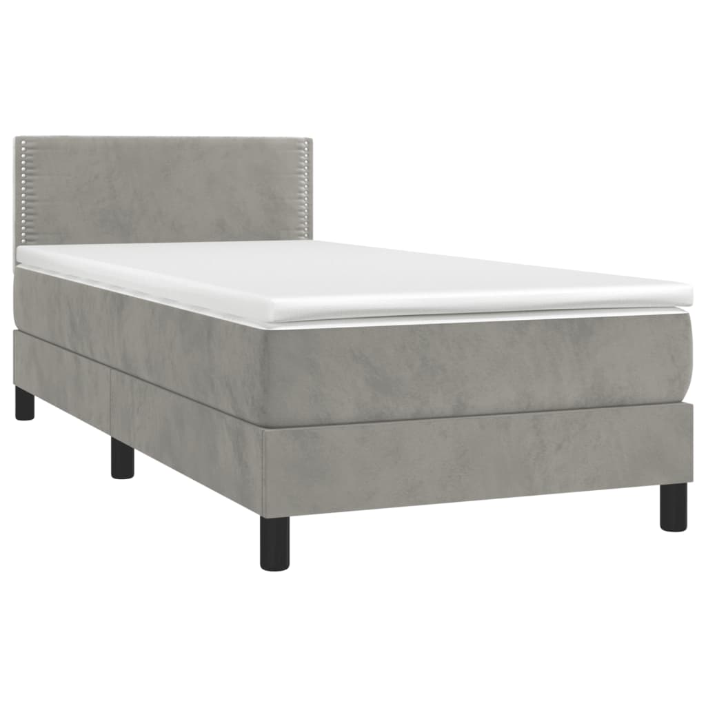 Boxspring met matras fluweel lichtgrijs 90x200 cm Bedden & bedframes | Creëer jouw Trendy Thuis | Gratis bezorgd & Retour | Trendy.nl