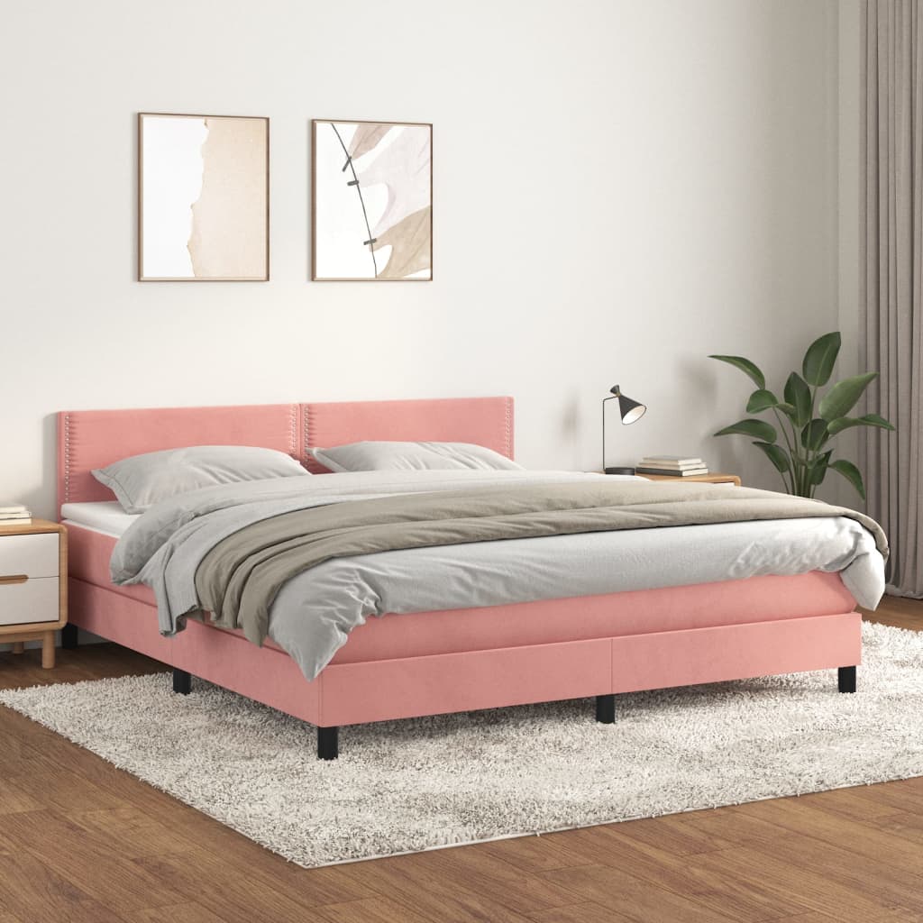 Boxspring met matras fluweel roze 160x200 cm Bedden & bedframes | Creëer jouw Trendy Thuis | Gratis bezorgd & Retour | Trendy.nl