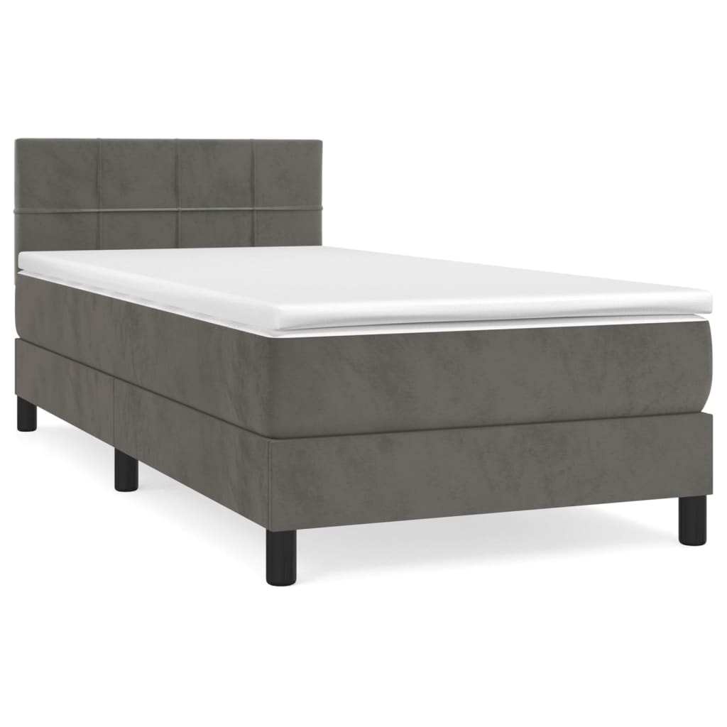 Boxspring met matras fluweel donkergrijs 90x190 cm Bedden & bedframes | Creëer jouw Trendy Thuis | Gratis bezorgd & Retour | Trendy.nl