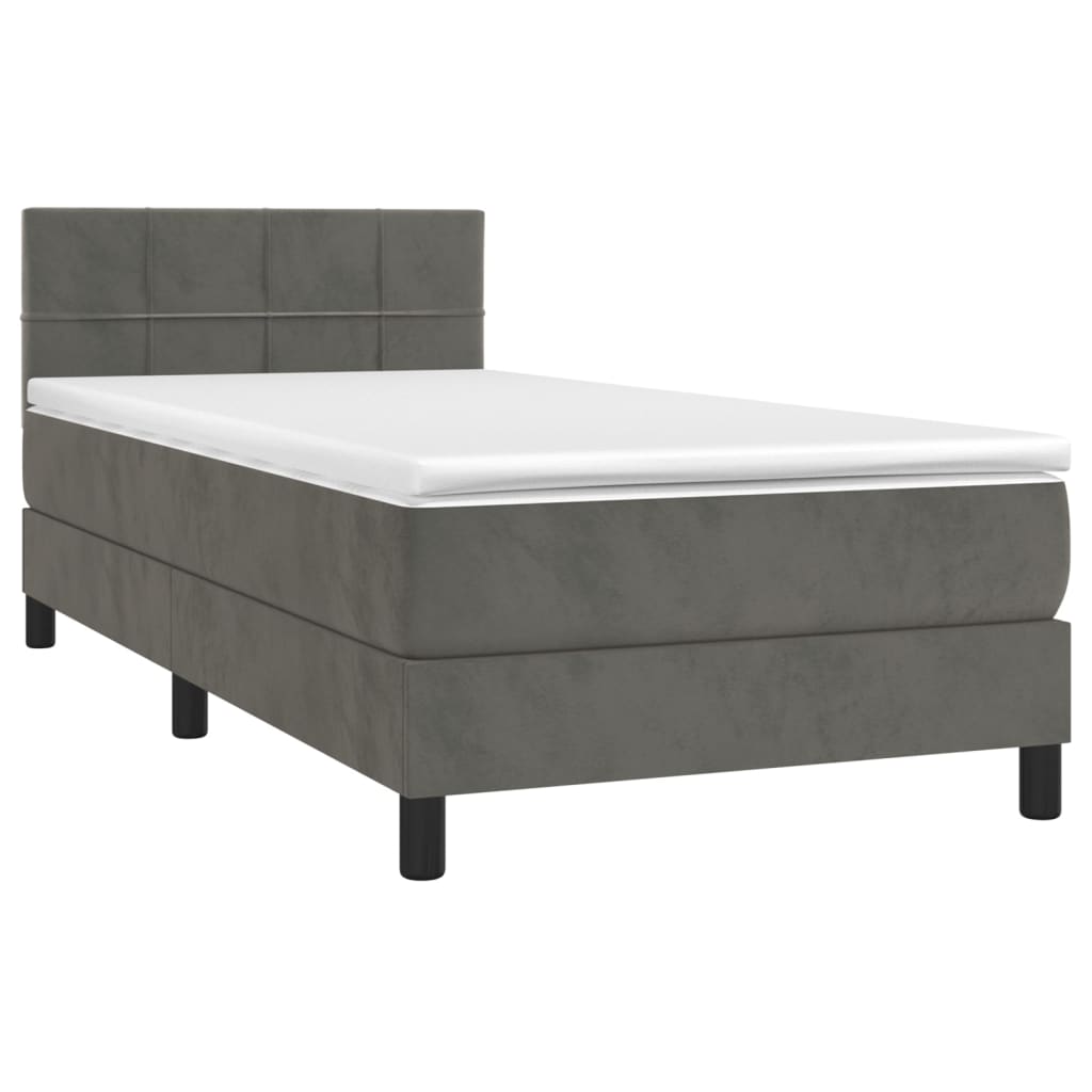 Boxspring met matras fluweel donkergrijs 90x190 cm Bedden & bedframes | Creëer jouw Trendy Thuis | Gratis bezorgd & Retour | Trendy.nl