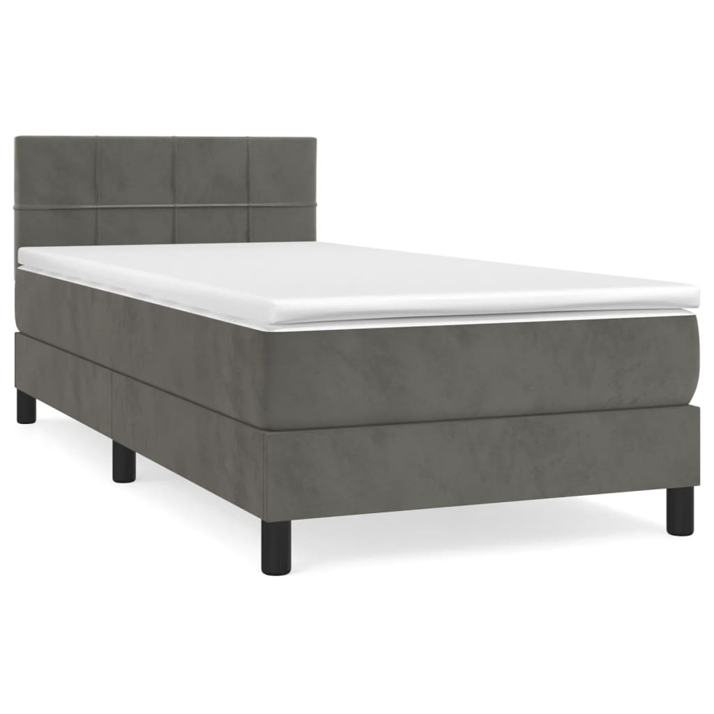 Boxspring met matras fluweel donkergrijs 90x200 cm Bedden & bedframes | Creëer jouw Trendy Thuis | Gratis bezorgd & Retour | Trendy.nl