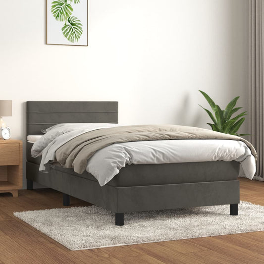 Boxspring met matras fluweel donkergrijs 80x200 cm Bedden & bedframes | Creëer jouw Trendy Thuis | Gratis bezorgd & Retour | Trendy.nl