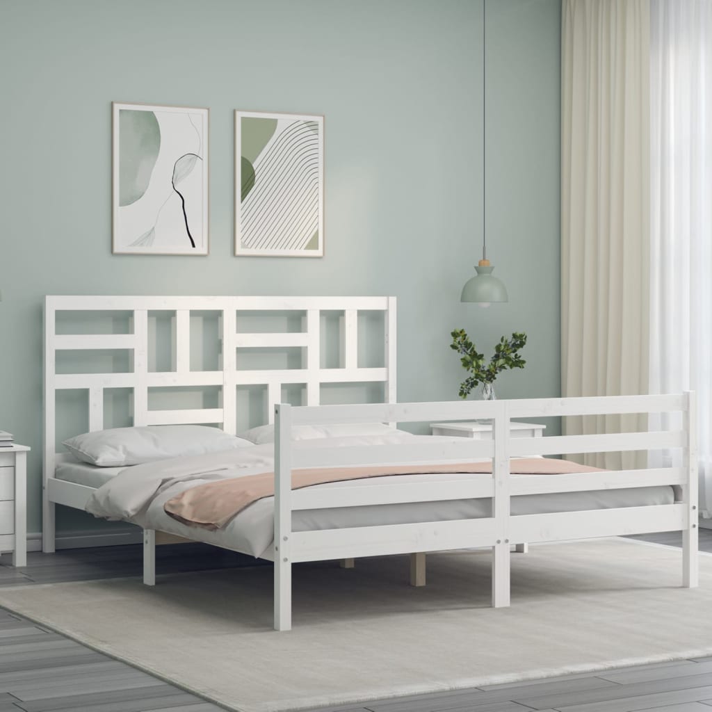 Bedframe met hoofdbord massief hout wit Bedden & bedframes | Creëer jouw Trendy Thuis | Gratis bezorgd & Retour | Trendy.nl