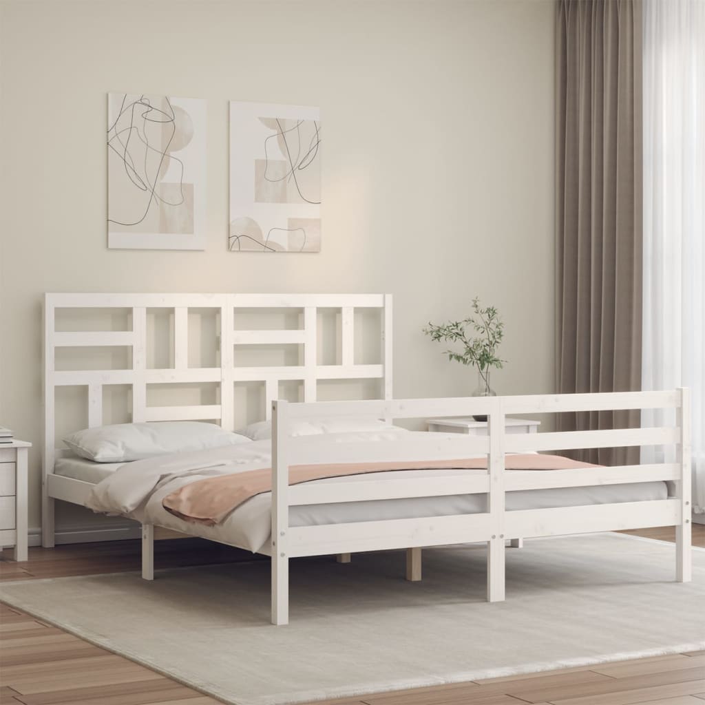 Bedframe met hoofdbord massief hout wit Bedden & bedframes | Creëer jouw Trendy Thuis | Gratis bezorgd & Retour | Trendy.nl