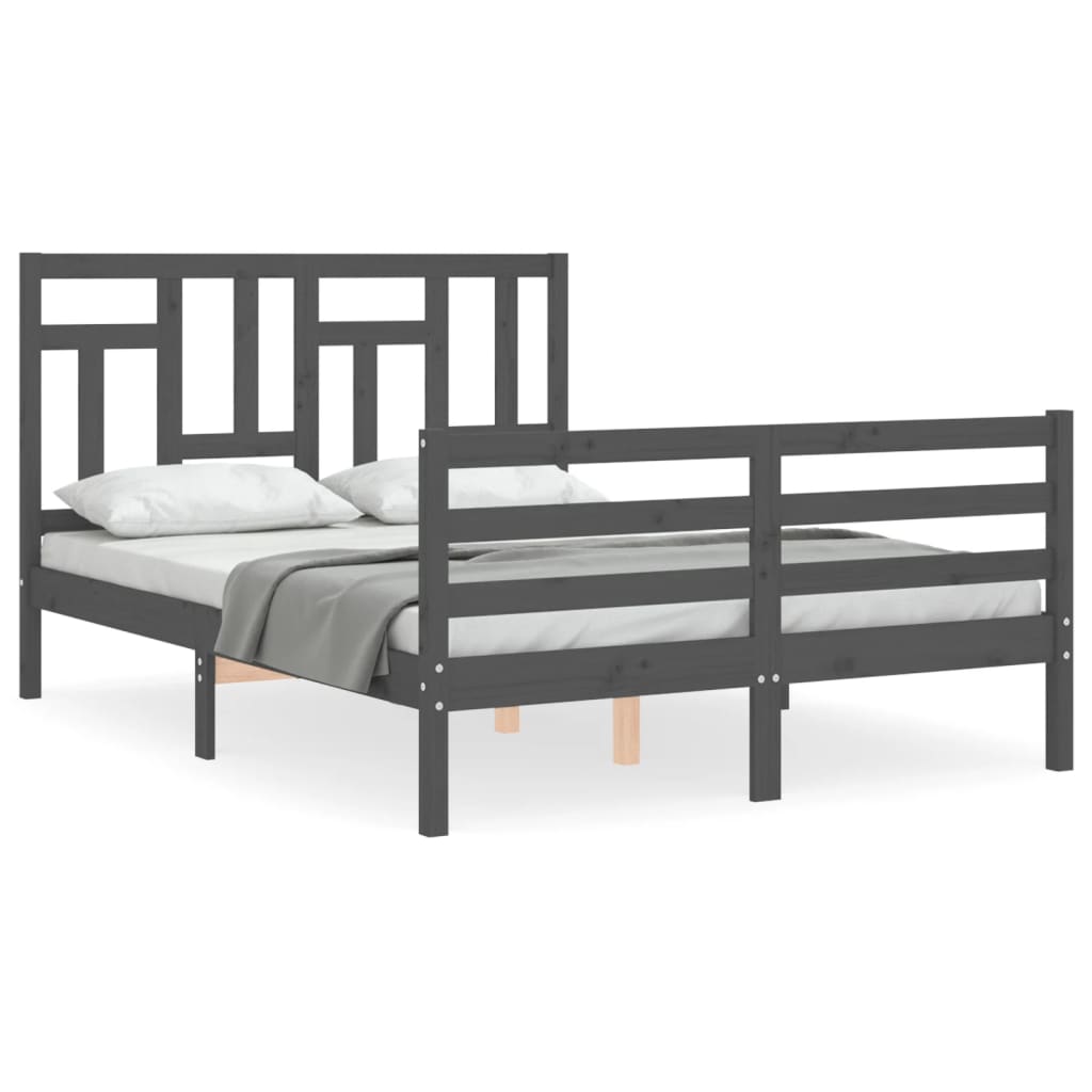 Bedframe met hoofdbord massief hout grijs 140x190 cm Bedden & bedframes | Creëer jouw Trendy Thuis | Gratis bezorgd & Retour | Trendy.nl