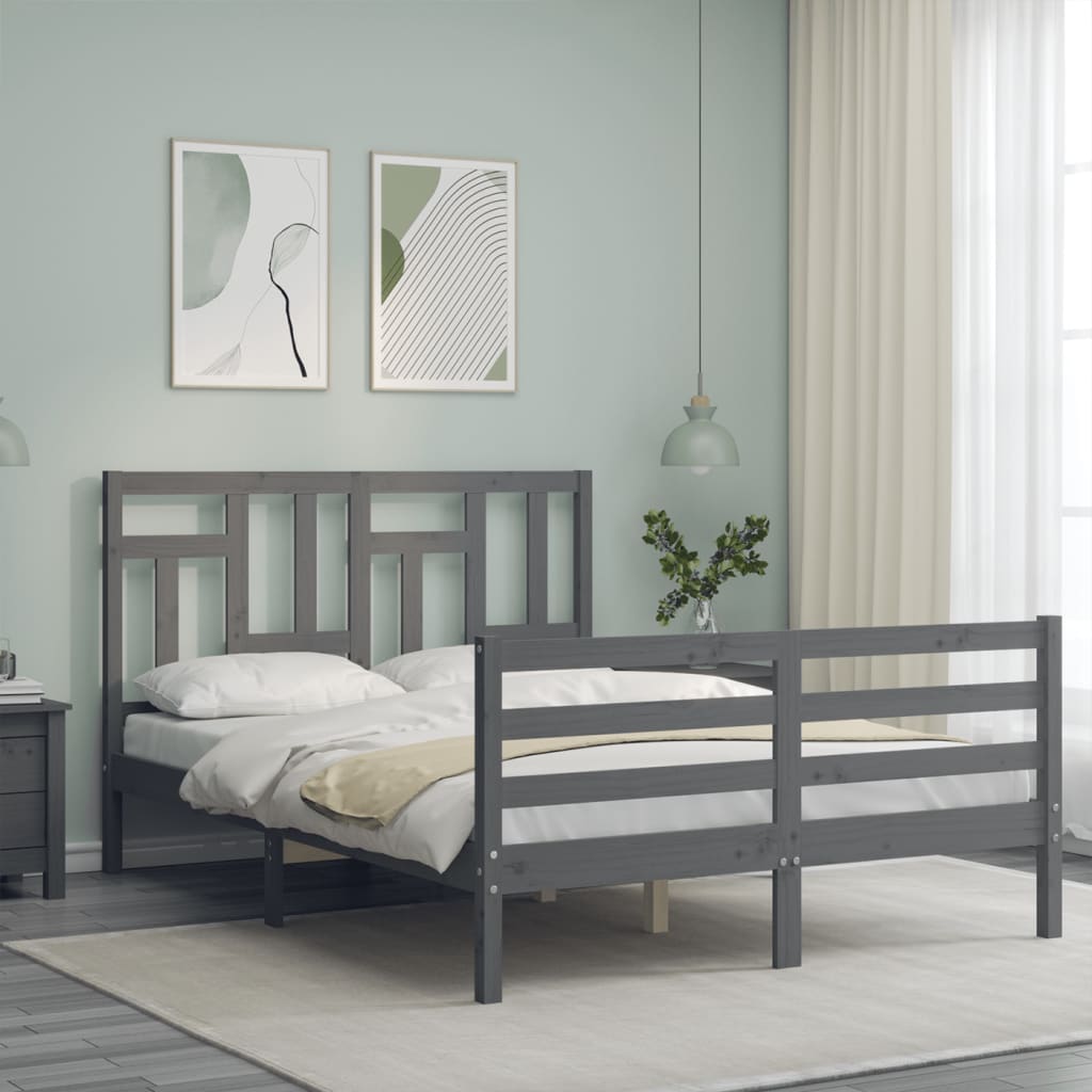 Bedframe met hoofdbord massief hout grijs 140x190 cm Bedden & bedframes | Creëer jouw Trendy Thuis | Gratis bezorgd & Retour | Trendy.nl