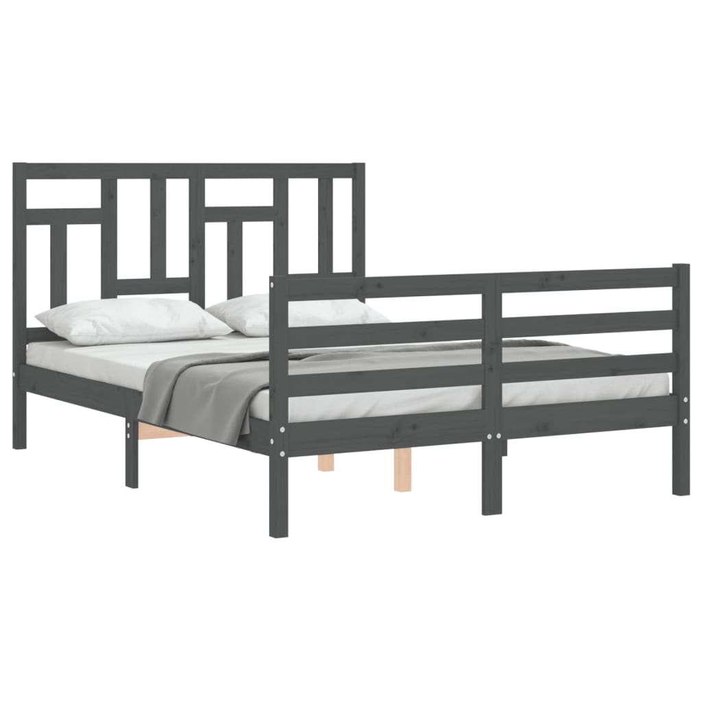 Bedframe met hoofdbord massief hout grijs 140x190 cm Bedden & bedframes | Creëer jouw Trendy Thuis | Gratis bezorgd & Retour | Trendy.nl