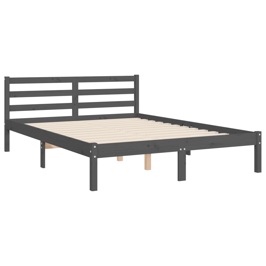 Bedframe met hoofdbord massief hout grijs 140x190 cm Bedden & bedframes | Creëer jouw Trendy Thuis | Gratis bezorgd & Retour | Trendy.nl