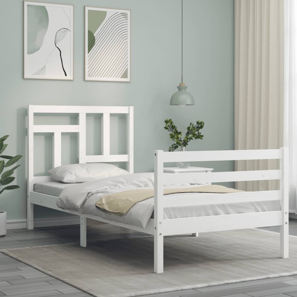 Bedframe met hoofdbord massief hout wit 90x200 cm Bedden & bedframes | Creëer jouw Trendy Thuis | Gratis bezorgd & Retour | Trendy.nl