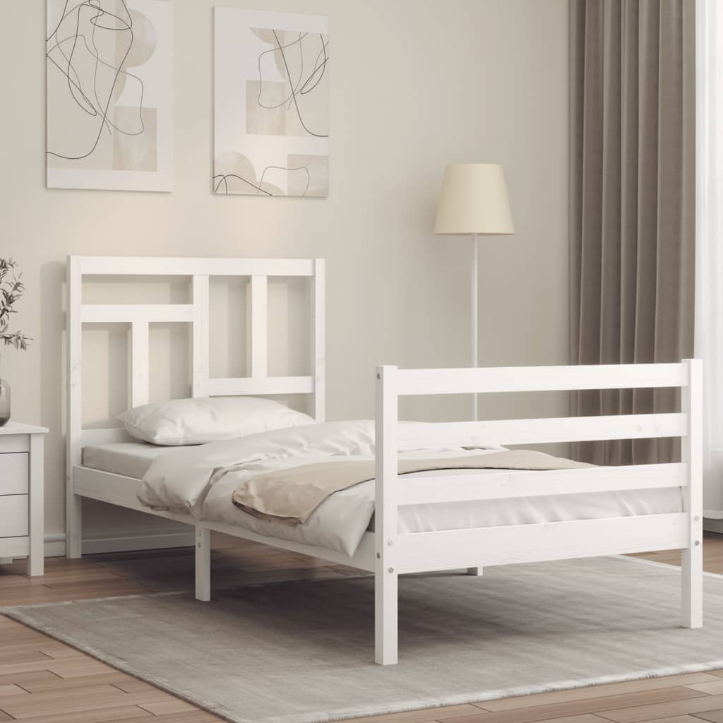 Bedframe met hoofdbord massief hout wit 90x200 cm Bedden & bedframes | Creëer jouw Trendy Thuis | Gratis bezorgd & Retour | Trendy.nl