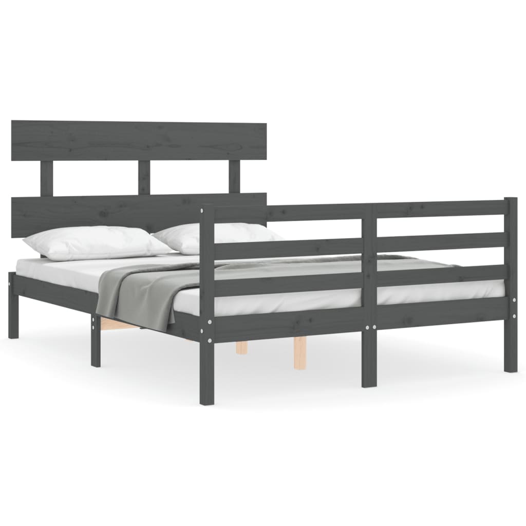 Bedframe met hoofdbord massief hout grijs Bedden & bedframes | Creëer jouw Trendy Thuis | Gratis bezorgd & Retour | Trendy.nl