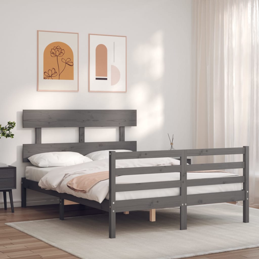 Bedframe met hoofdbord massief hout grijs Bedden & bedframes | Creëer jouw Trendy Thuis | Gratis bezorgd & Retour | Trendy.nl