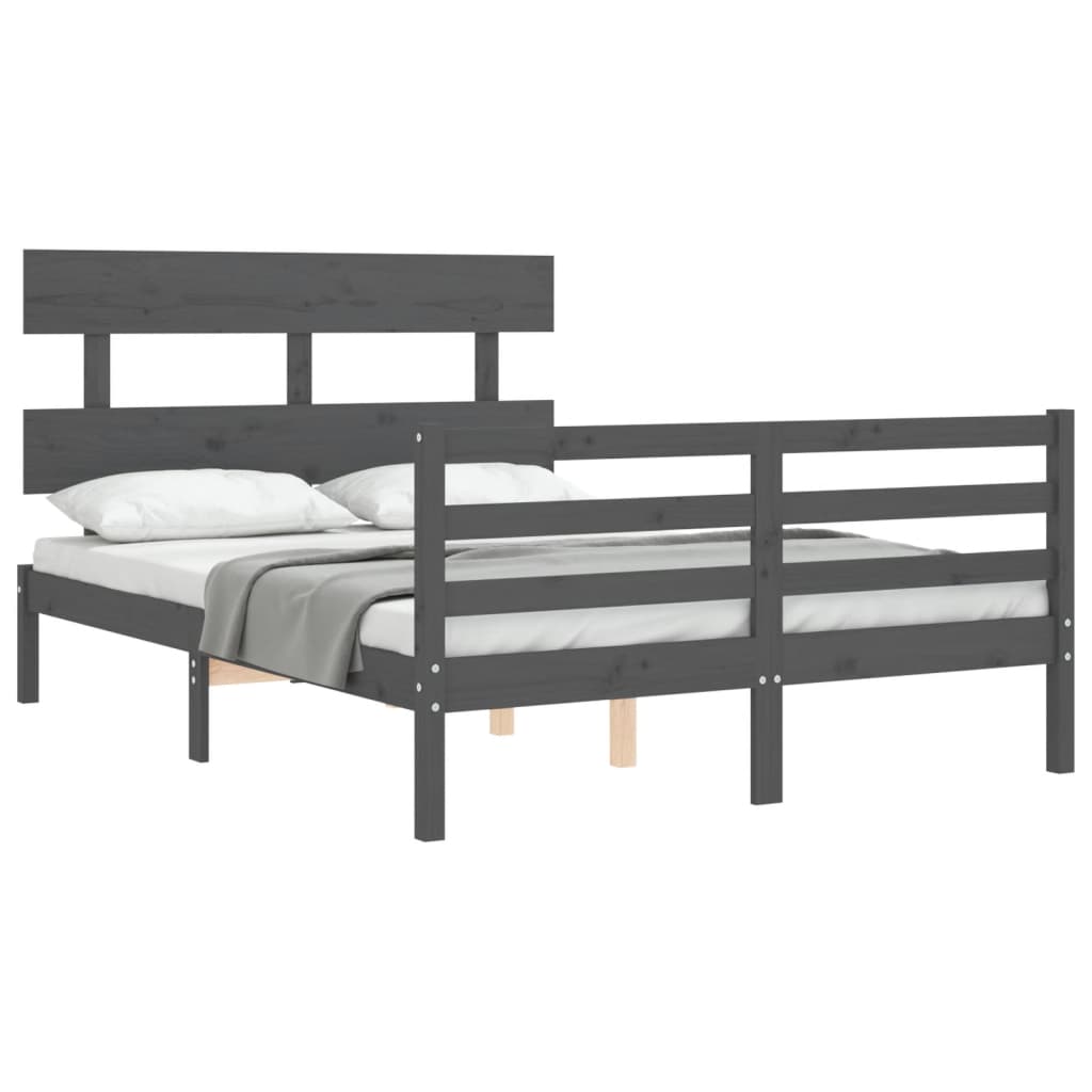 Bedframe met hoofdbord massief hout grijs Bedden & bedframes | Creëer jouw Trendy Thuis | Gratis bezorgd & Retour | Trendy.nl