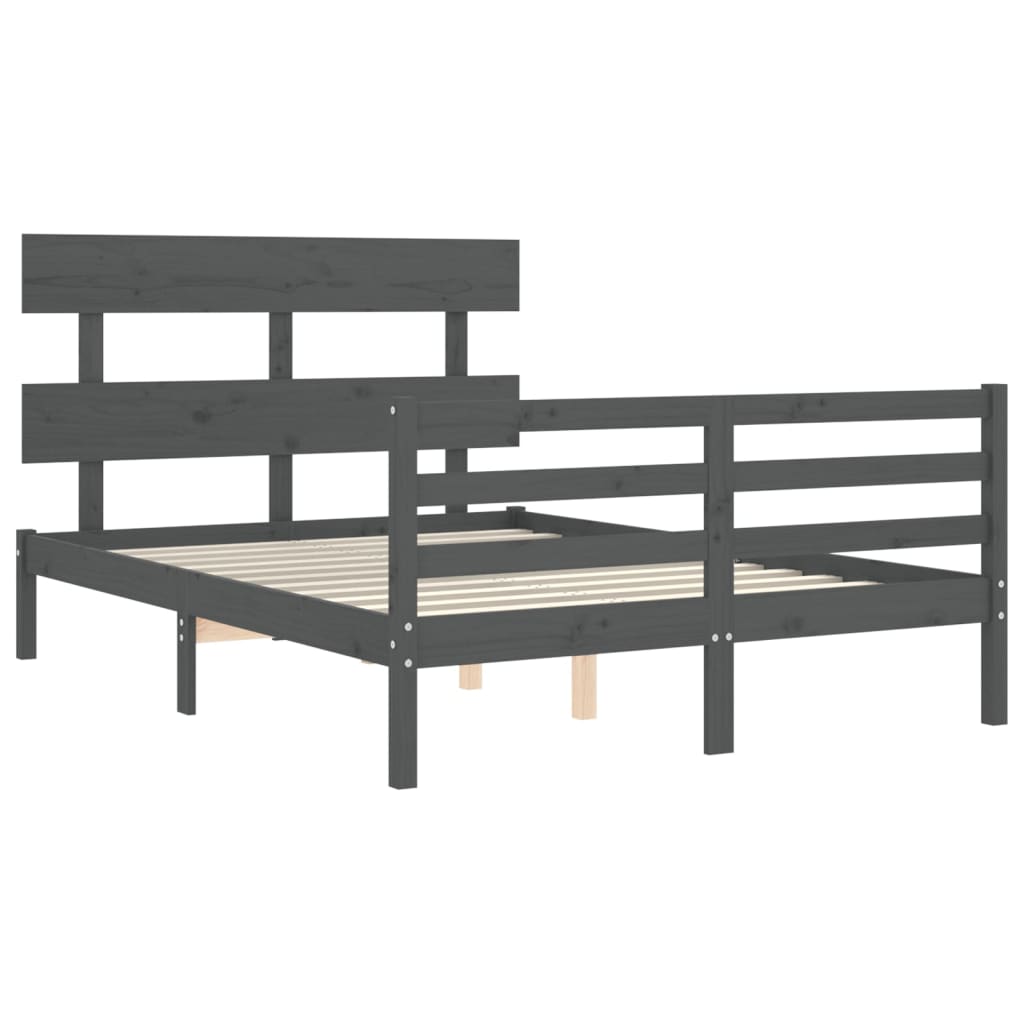 Bedframe met hoofdbord massief hout grijs Bedden & bedframes | Creëer jouw Trendy Thuis | Gratis bezorgd & Retour | Trendy.nl