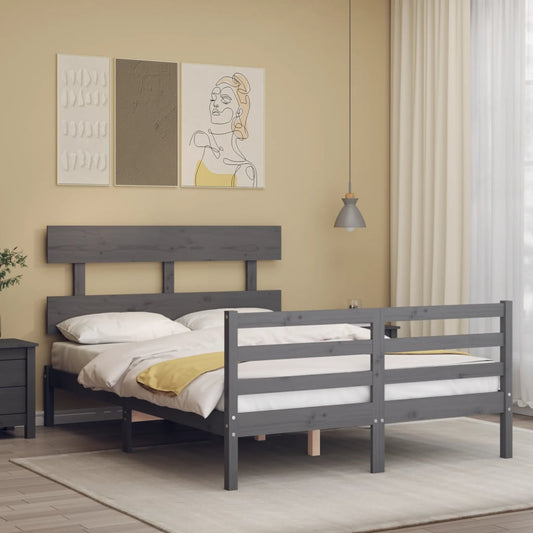 Bedframe met hoofdbord massief hout grijs Bedden & bedframes | Creëer jouw Trendy Thuis | Gratis bezorgd & Retour | Trendy.nl