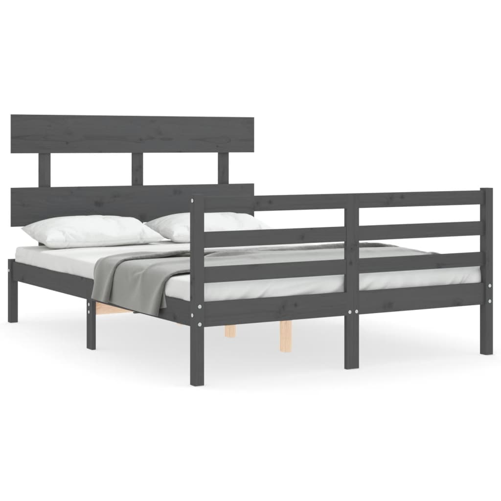 Bedframe met hoofdbord massief hout grijs 140x190 cm Bedden & bedframes | Creëer jouw Trendy Thuis | Gratis bezorgd & Retour | Trendy.nl