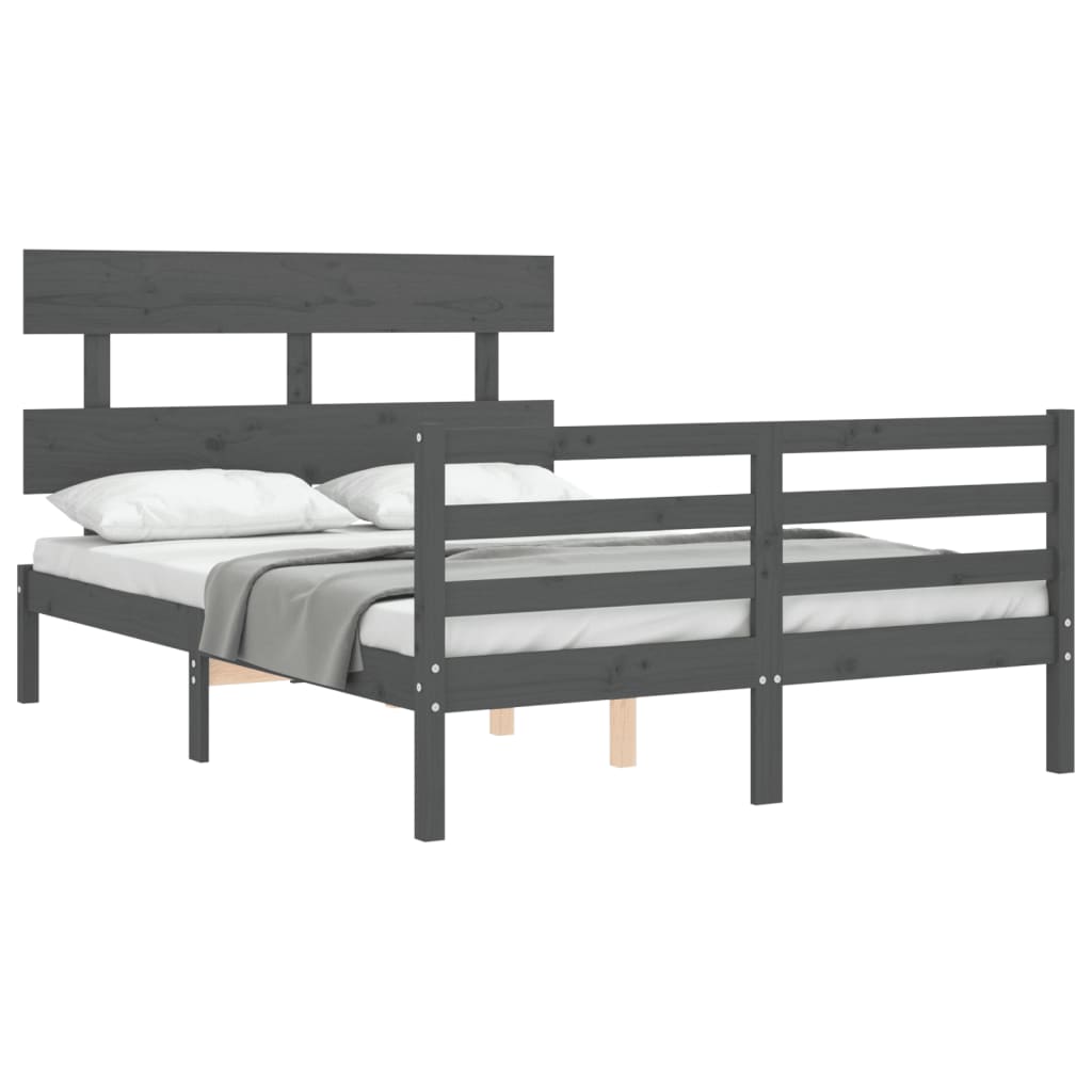 Bedframe met hoofdbord massief hout grijs 140x190 cm Bedden & bedframes | Creëer jouw Trendy Thuis | Gratis bezorgd & Retour | Trendy.nl