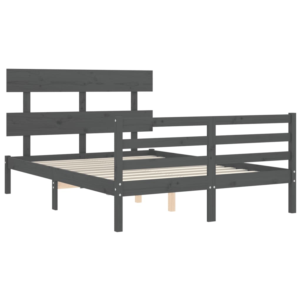 Bedframe met hoofdbord massief hout grijs 140x190 cm Bedden & bedframes | Creëer jouw Trendy Thuis | Gratis bezorgd & Retour | Trendy.nl