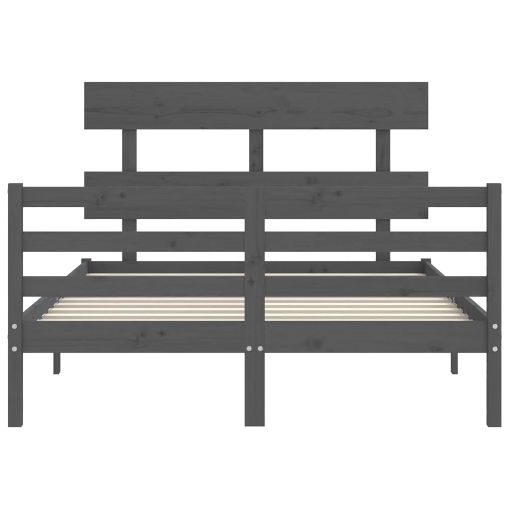 Bedframe met hoofdbord massief hout grijs 140x190 cm Bedden & bedframes | Creëer jouw Trendy Thuis | Gratis bezorgd & Retour | Trendy.nl