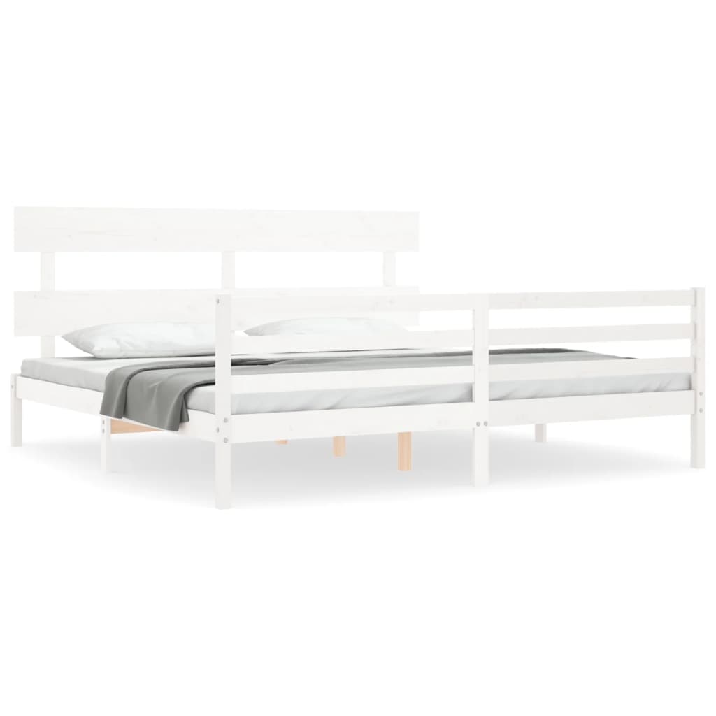 Bedframe met hoofdbord massief hout wit 200x200 cm Bedden & bedframes | Creëer jouw Trendy Thuis | Gratis bezorgd & Retour | Trendy.nl