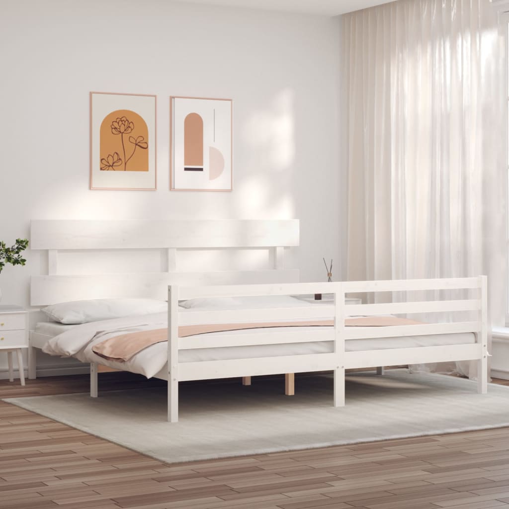 Bedframe met hoofdbord massief hout wit 200x200 cm Bedden & bedframes | Creëer jouw Trendy Thuis | Gratis bezorgd & Retour | Trendy.nl