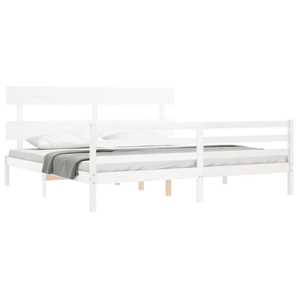 Bedframe met hoofdbord massief hout wit 200x200 cm Bedden & bedframes | Creëer jouw Trendy Thuis | Gratis bezorgd & Retour | Trendy.nl