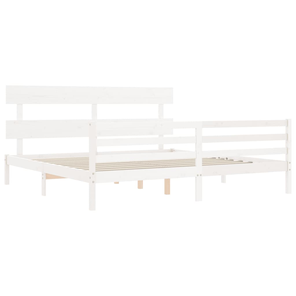 Bedframe met hoofdbord massief hout wit 200x200 cm Bedden & bedframes | Creëer jouw Trendy Thuis | Gratis bezorgd & Retour | Trendy.nl