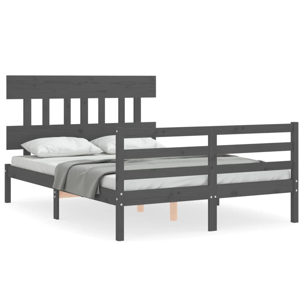 Bedframe met hoofdbord massief hout grijs Bedden & bedframes | Creëer jouw Trendy Thuis | Gratis bezorgd & Retour | Trendy.nl