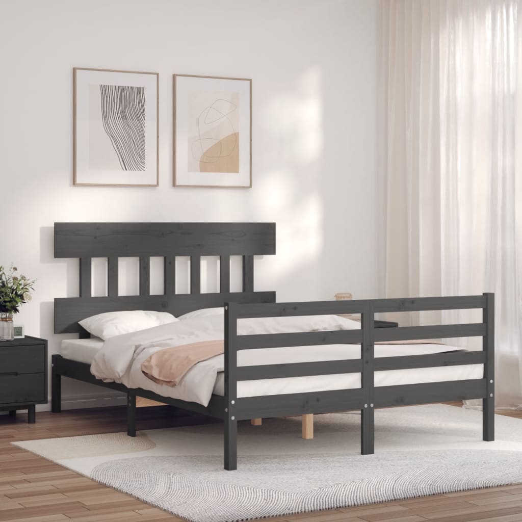 Bedframe met hoofdbord massief hout grijs Bedden & bedframes | Creëer jouw Trendy Thuis | Gratis bezorgd & Retour | Trendy.nl