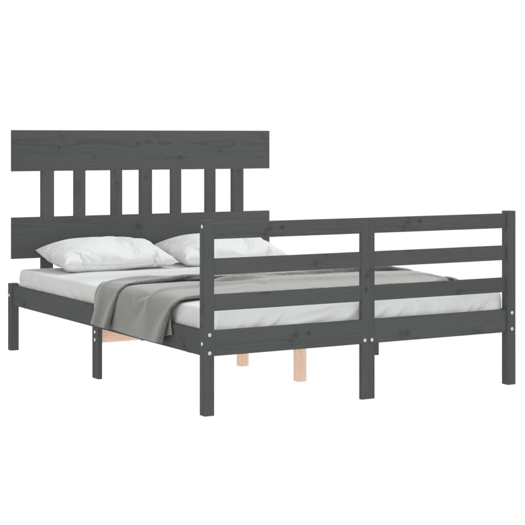 Bedframe met hoofdbord massief hout grijs Bedden & bedframes | Creëer jouw Trendy Thuis | Gratis bezorgd & Retour | Trendy.nl