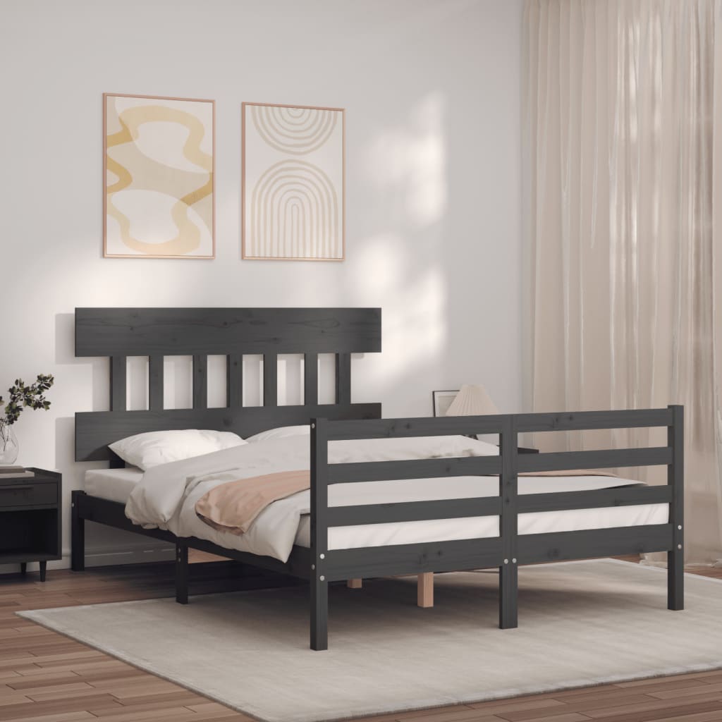 Bedframe met hoofdbord massief hout grijs Bedden & bedframes | Creëer jouw Trendy Thuis | Gratis bezorgd & Retour | Trendy.nl