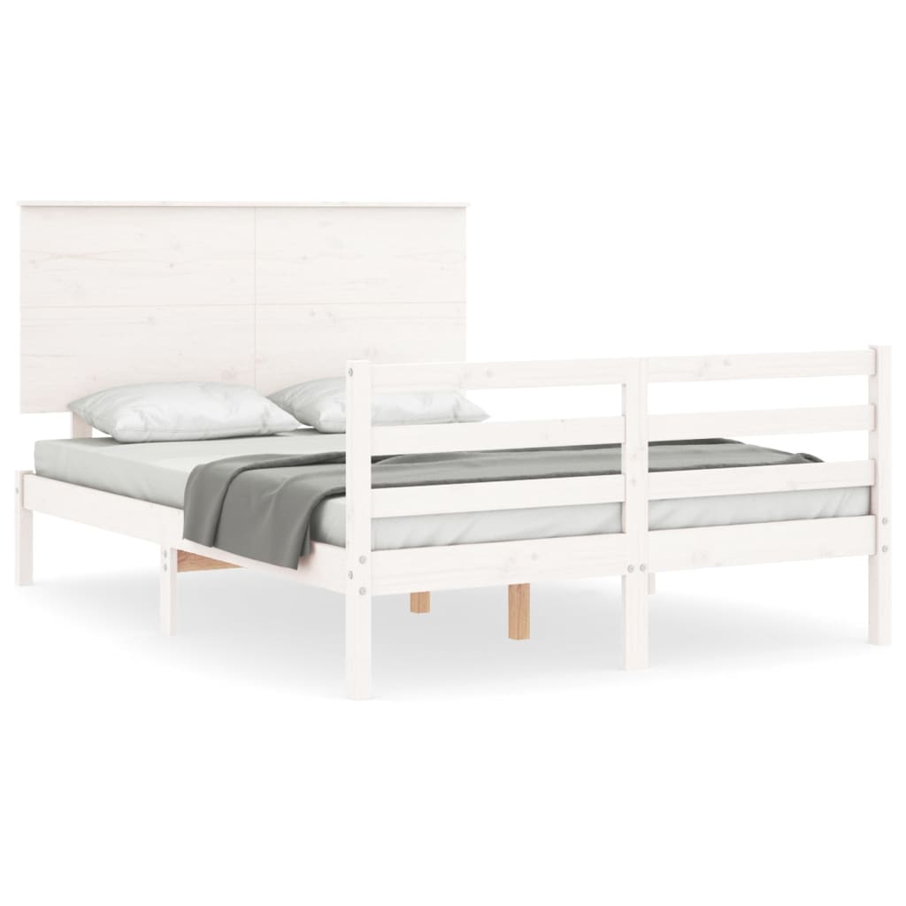 Bedframe met hoofdbord massief hout wit Bedden & bedframes | Creëer jouw Trendy Thuis | Gratis bezorgd & Retour | Trendy.nl