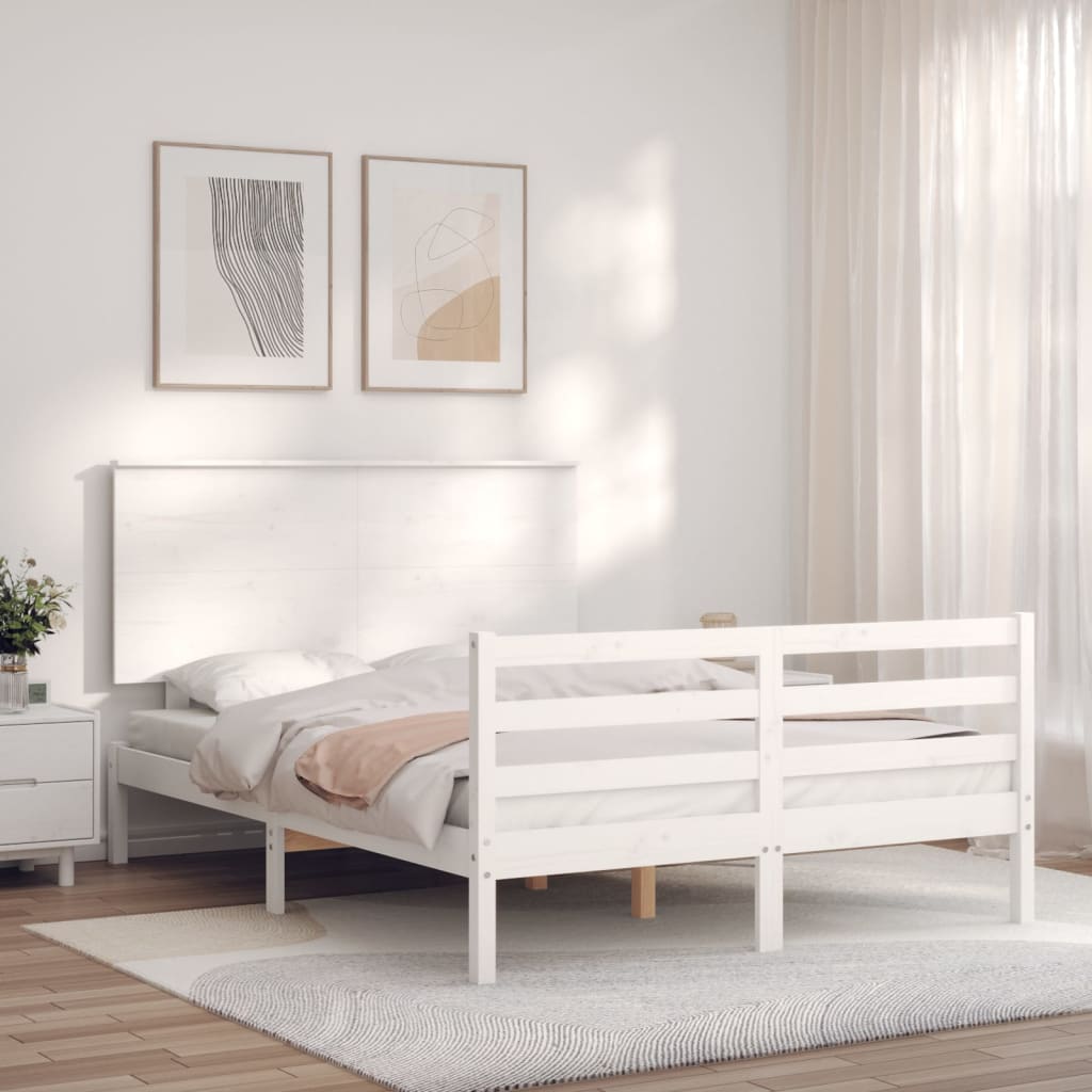 Bedframe met hoofdbord massief hout wit Bedden & bedframes | Creëer jouw Trendy Thuis | Gratis bezorgd & Retour | Trendy.nl