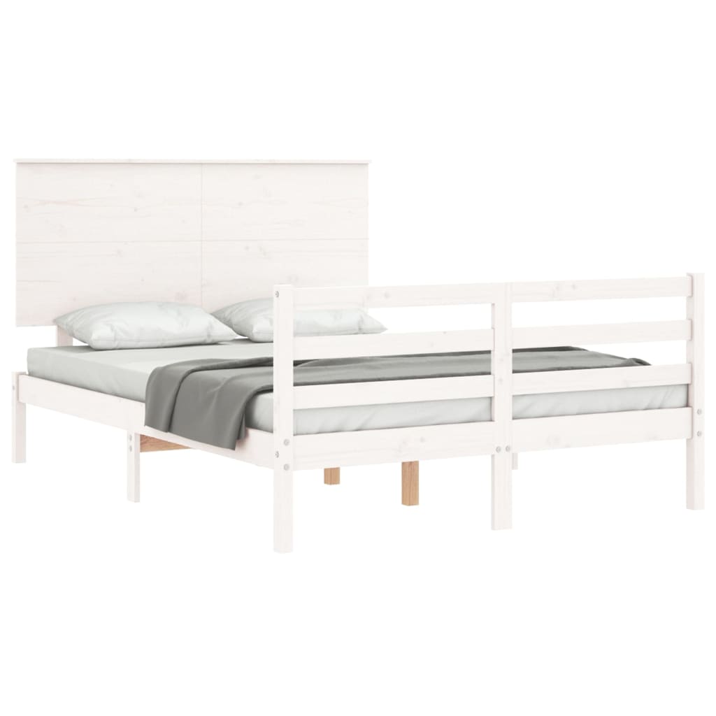 Bedframe met hoofdbord massief hout wit Bedden & bedframes | Creëer jouw Trendy Thuis | Gratis bezorgd & Retour | Trendy.nl