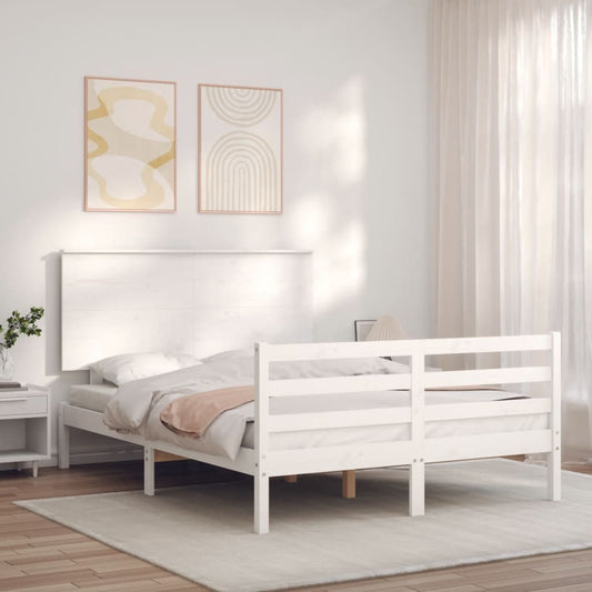 Bedframe met hoofdbord massief hout wit Bedden & bedframes | Creëer jouw Trendy Thuis | Gratis bezorgd & Retour | Trendy.nl