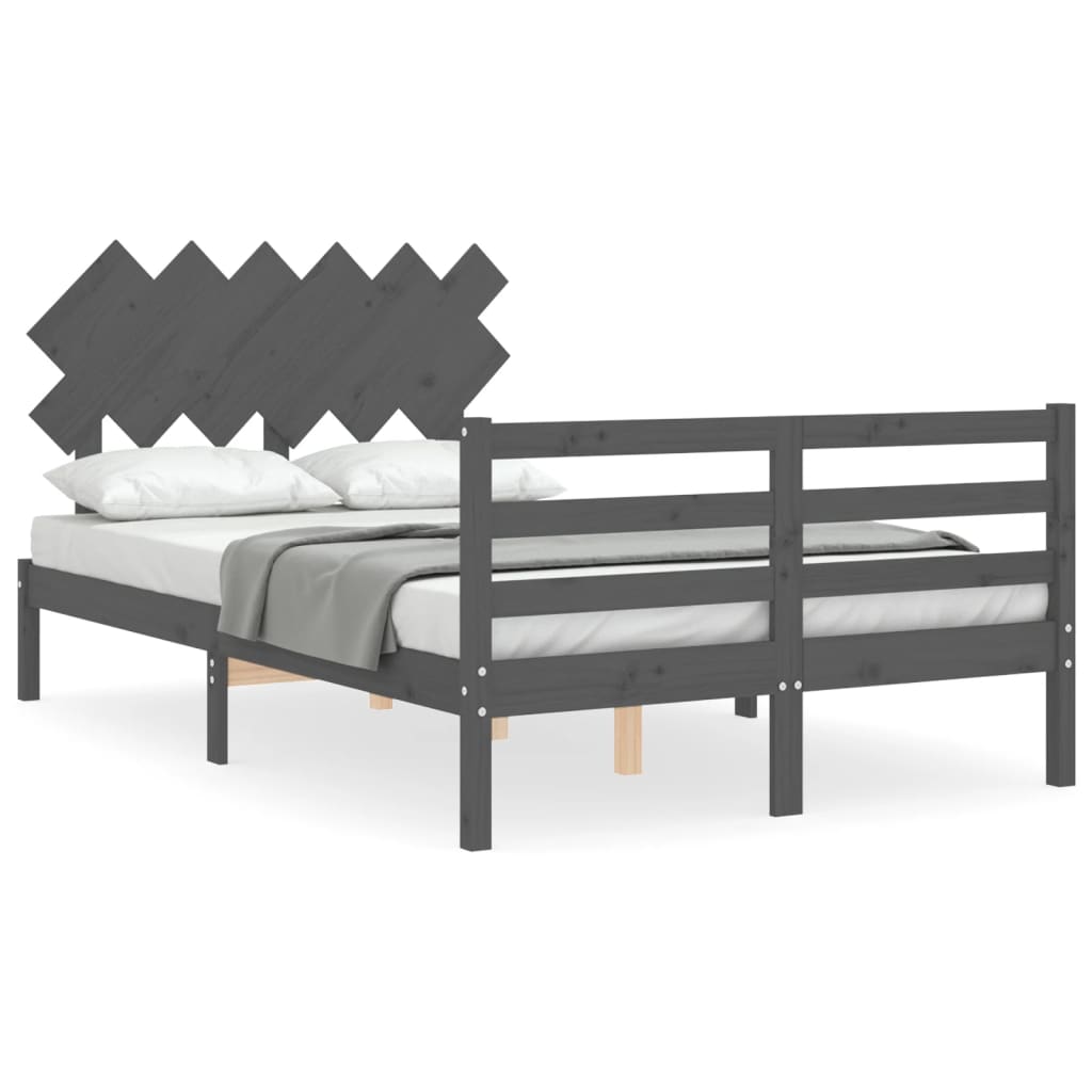 Bedframe met hoofdbord massief hout grijs Bedden & bedframes | Creëer jouw Trendy Thuis | Gratis bezorgd & Retour | Trendy.nl