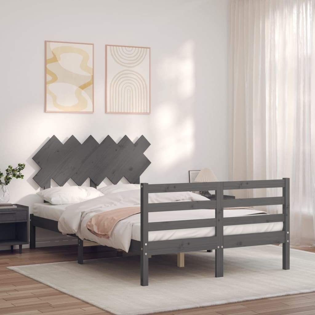 Bedframe met hoofdbord massief hout grijs Bedden & bedframes | Creëer jouw Trendy Thuis | Gratis bezorgd & Retour | Trendy.nl